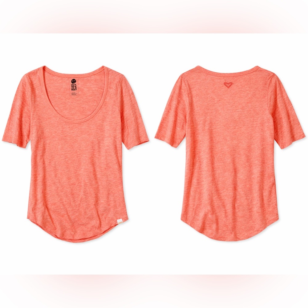 Roxy Heathered Pink Scoop Neck Tee with Logo Print
